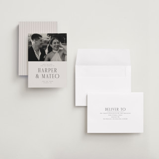This is a sandstone petite save the dates with standard by Nicole Walsh called close-up printing on recycled smooth signature in petite