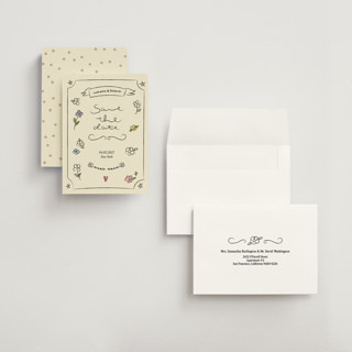 This is a natural petite save the dates with standard by Helena Vitto called lovely date printing on signature in petite