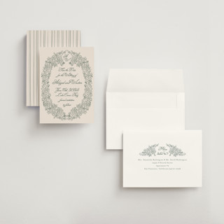 This is a moss petite save the dates with standard by Tamara Hilje called crest florale printing on signature in petite