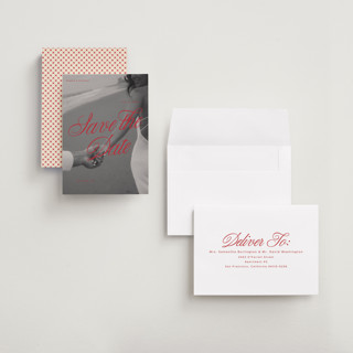 This is a crimson petite save the dates with standard by Vera Lim called poster. printing on recycled smooth signature in petite