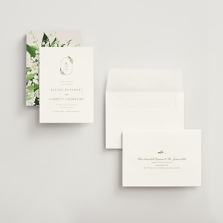 This is a champagne petite save the dates with standard by Jennifer Postorino called soft sprigs printing on signature in petite