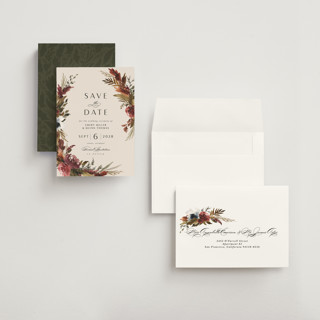 This is a autumn petite save the dates with standard by Kate Ahn called poetique printing on signature in petite