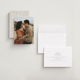 This is a opal petite save the dates with standard by Robert and Stella called brookefield printing on recycled smooth signature in petite