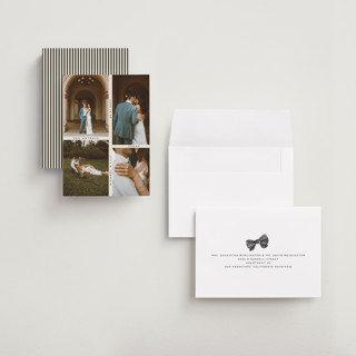 This is a ecru petite save the dates with standard by Morgan Kendall called grid printing on recycled smooth signature in petite