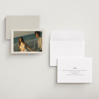 This is a latte petite save the dates with standard by Leah Bisch called simplicity printing on recycled smooth signature in petite