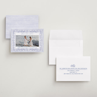 This is a cerulean petite save the dates with standard by Jenna Holcomb called provincial printing on recycled smooth signature in petite