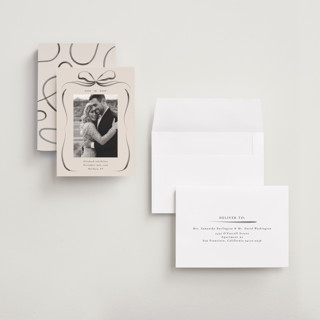 This is a tuxedo petite save the dates with standard by Corinne Malesic called bow printing on recycled smooth signature in petite