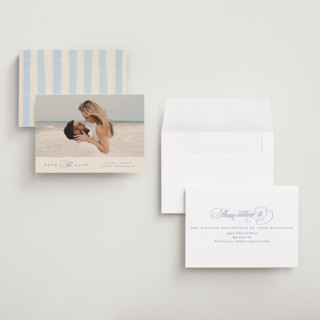 This is a wave petite save the dates with standard by Creo Study called aristocratic printing on recycled smooth signature in petite