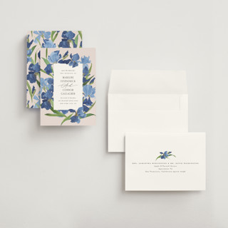 This is a natural petite save the dates with standard by Everett Paper Goods called irises printing on signature in petite