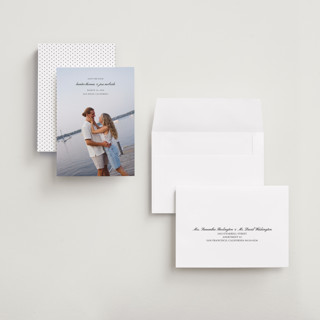 This is a tuxedo petite save the dates with standard by Michelle Buckner called horizon printing on recycled smooth signature in petite