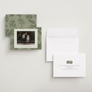 This is a jungle petite save the dates with standard by Jenna Holcomb called tropicale printing on recycled smooth signature in petite