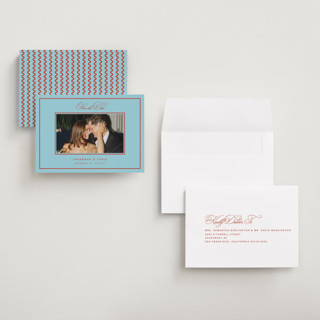 This is a sky petite save the dates with standard by Kelly Watkins called vivid printing on recycled smooth signature in petite