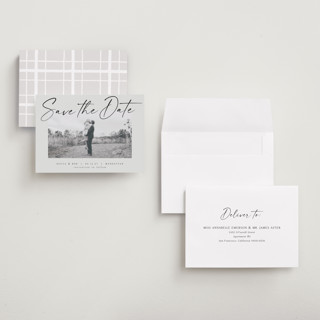 This is a ash petite save the dates with standard by AK Graphics called flash dance printing on recycled smooth signature in petite