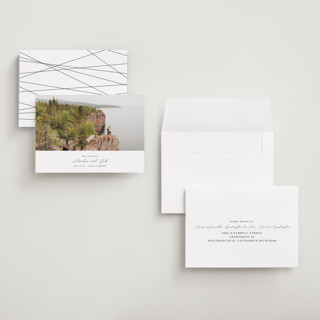 This is a snow petite save the dates with standard by Kaydi Bishop called composition printing on recycled smooth signature in petite