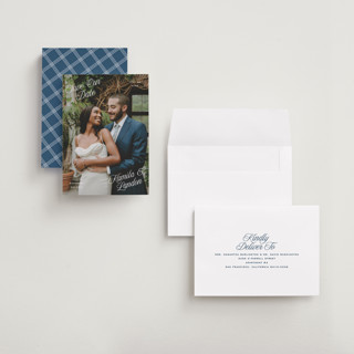 This is a cloud petite save the dates with standard by Hooray Creative called all four corners printing on recycled smooth signature in petite