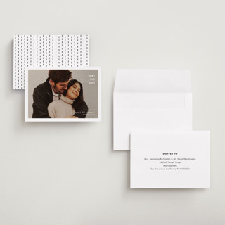 This is a cotton petite save the dates with standard by Stacey Meacham called minimalist border printing on recycled smooth signature in petite