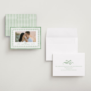 This is a meadow petite save the dates with standard by Melanie Kosuge called charming printing on recycled smooth signature in petite