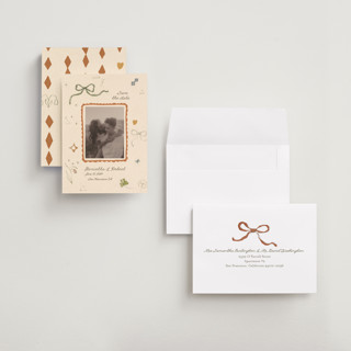 This is a magic petite save the dates with standard by Sumak Studio called pure magic printing on recycled smooth signature in petite
