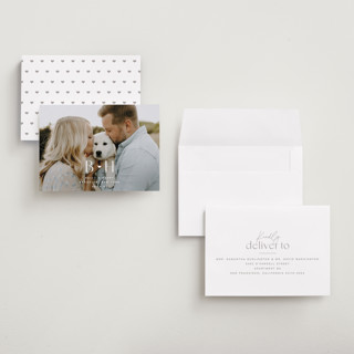 This is a quartz petite save the dates with standard by Kristie Kern called bella printing on recycled smooth signature in petite