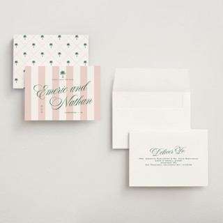 This is a taffy petite save the dates with standard by Susan Zinader called palm stripes printing on signature in petite