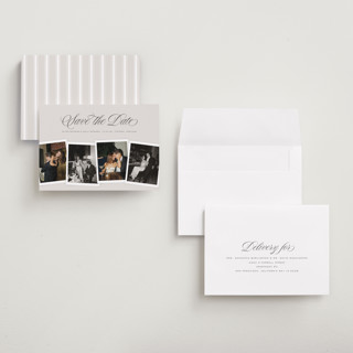 This is a creme petite save the dates with standard by Erin L. Wilson called simple snapshots printing on recycled smooth signature in petite