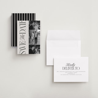 This is a stone petite save the dates with standard by Laura Hankins called sideline printing on recycled smooth signature in petite