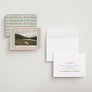 This is a vintage petite save the dates with standard by Elly called romantic floral printing on recycled smooth signature in petite