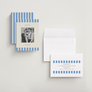 This is a sky petite save the dates with standard by Jackie Crawford called modern border printing on recycled smooth signature in petite