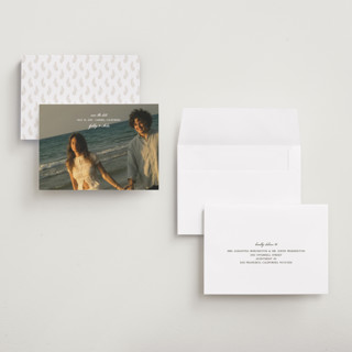 This is a snow petite save the dates with standard by Kate Ahn called alma printing on recycled smooth signature in petite
