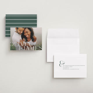 This is a pearl petite save the dates with standard by Lauren Chism called this couple printing on recycled smooth signature in petite