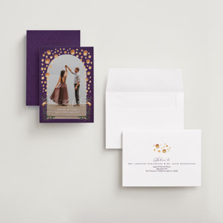 This is a twilight petite save the dates with standard by Simona Camp called disney's tangled lanterns printing on recycled smooth signature in petite