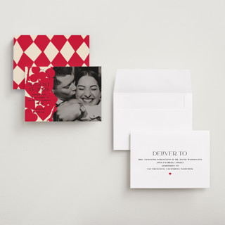This is a ruby petite save the dates with standard by Baumbirdy called pair of hearts from disney's alice in wonderland printing on recycled smooth signature in petite
