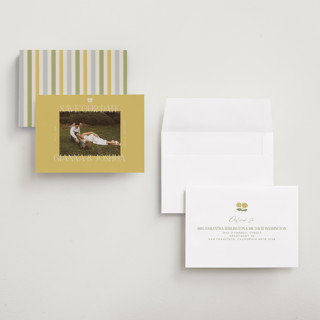 This is a summer citrus petite save the dates with standard by Vera Lim called the gallery printing on recycled smooth signature in petite