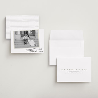 This is a ivory petite save the dates with standard by Maja Cunningham called venecia printing on recycled smooth signature in petite