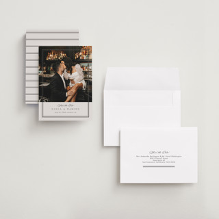 This is a linen petite save the dates with standard by Nicole Walsh called shimmer printing on recycled smooth signature in petite