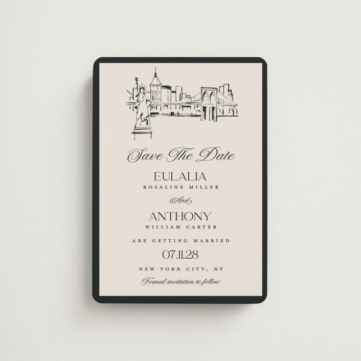 "NYC Skyline" - Destination Save The Date Magnets in Halo by Teju Reval.