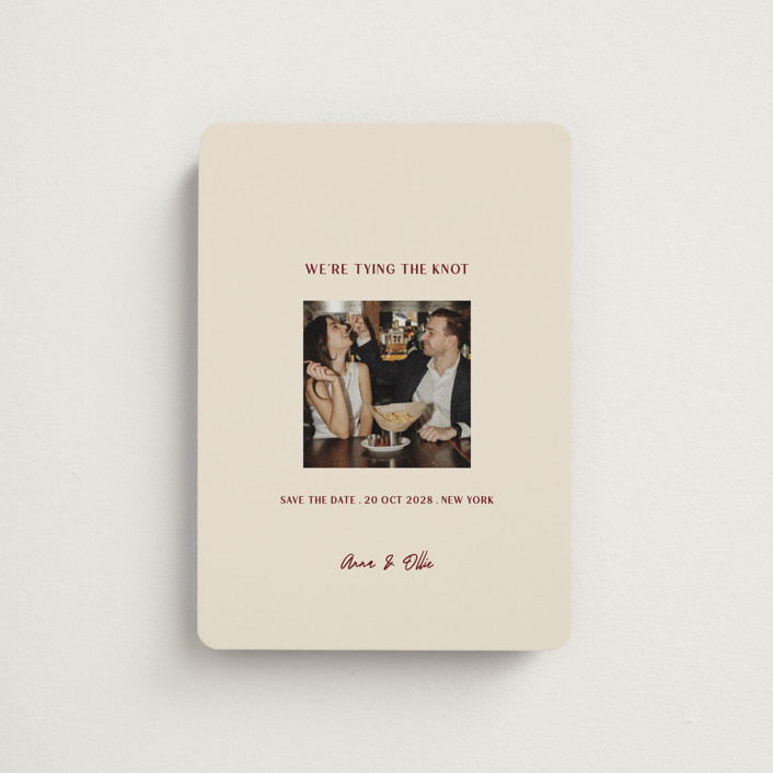 "Center Cut" - Save The Date Magnets in Burgundy by Ani Somi.
