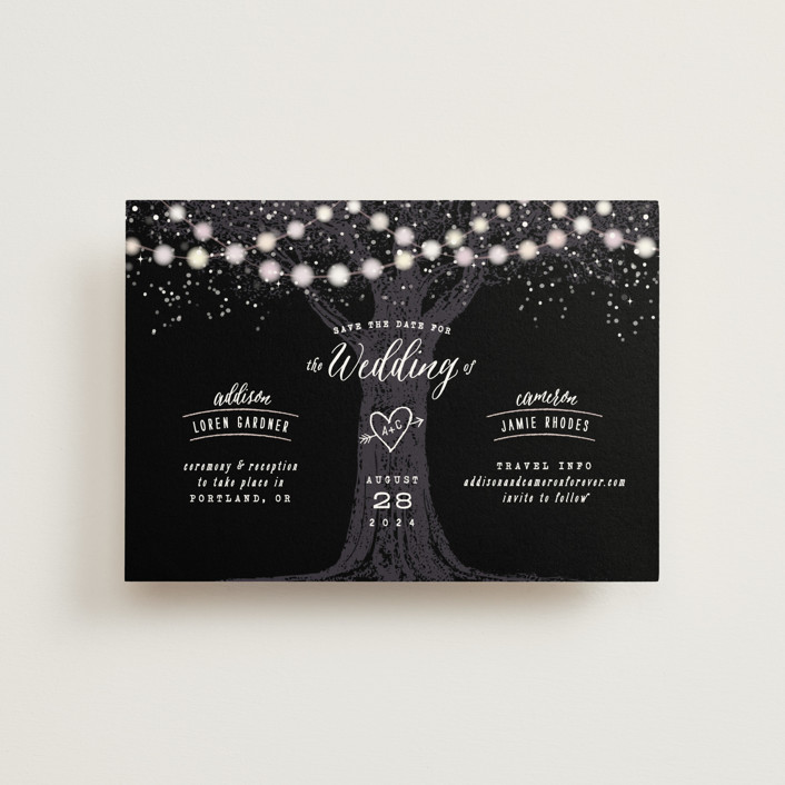 "Garden Lights" - Rustic Save The Date Postcards in Midnight by Hooray Creative.