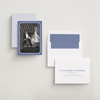 This is a blueberry save the date with standard by Carolyn MacLaren called deluxe printing on recycled smooth signature in standard