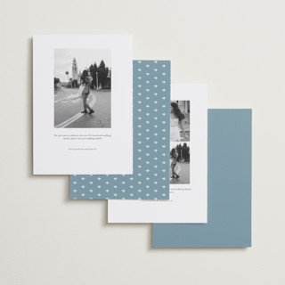 This is a french blue save the date with standard by Carolyn MacLaren called fleur corner printing on recycled smooth signature in standard