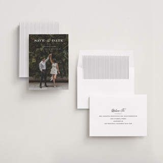 This is a gown save the date with standard by Carolyn MacLaren called proper printing on recycled smooth signature in standard