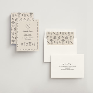 This is a ivory save the date with standard by Aviva Atri called sketchbook love printing on signature in standard