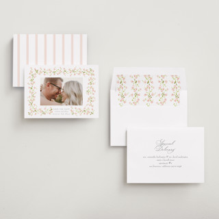 This is a peony save the date with standard by Baumbirdy called rosebud printing on recycled smooth signature in standard