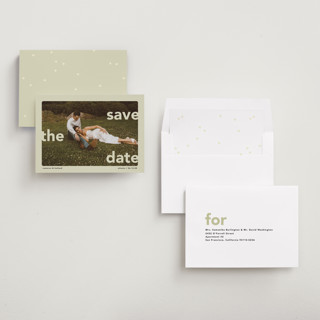 This is a mint save the date with standard by Lori Wemple called save.the.date printing on recycled smooth signature in standard
