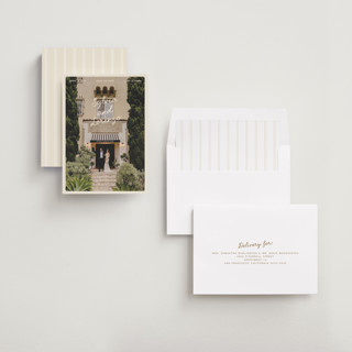This is a cream save the date with standard by Ellen Schlegelmilch called sylvia printing on recycled smooth signature in standard