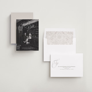 This is a cloud save the date with standard by Kate Ahn called griffin printing on recycled smooth signature in standard