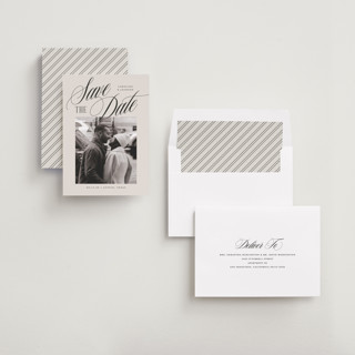 This is a buttercream save the date with standard by Jessica Williams called belmont printing on recycled smooth signature in standard