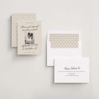 This is a linen save the date with standard by Kercia Jane called written in love printing on recycled smooth signature in standard