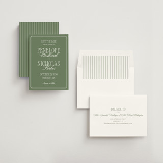 This is a garden save the date with standard by Kelly Schmidt called overlapped script printing on signature in standard