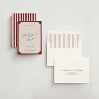 This is a burgundy save the date with standard by Cass Loh called classic bold border printing on signature in standard